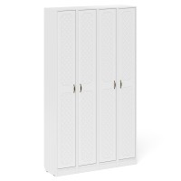 Прихожая П-6 Пенал 4 штуки, цвет белая шагрень/фасады МДФ белое дерево фрезеровка ромб, ШхГхВ 60х35х210 см., универсальная сборка