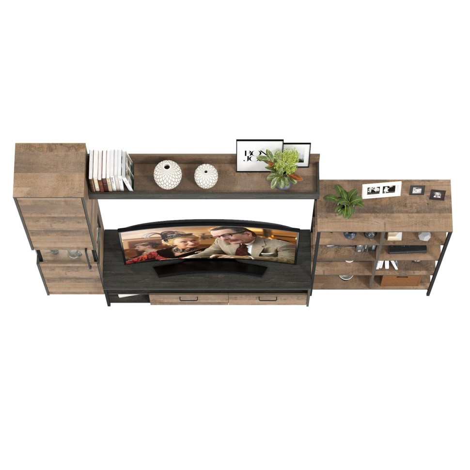 Трувор Гостиная 015, цвет дуб гранж песочный/интра, ШхГхВ 284,6х45,4х210 см., универсальная сборка