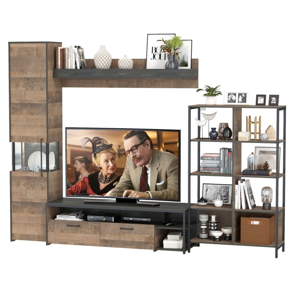 Трувор Гостиная 015, цвет дуб гранж песочный/интра, ШхГхВ 284,6х45,4х210 см., универсальная сборка