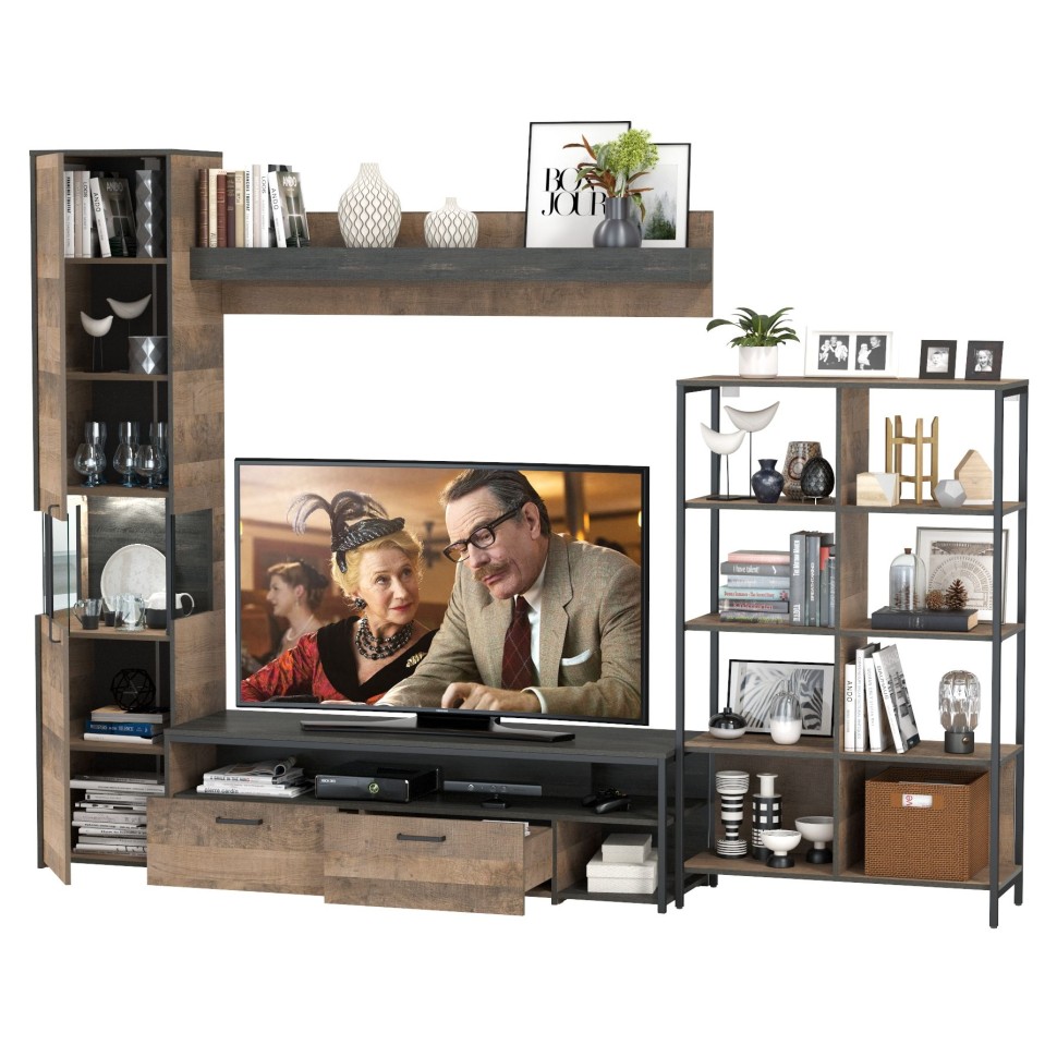 Трувор Гостиная 015, цвет дуб гранж песочный/интра, ШхГхВ 284,6х45,4х210 см., универсальная сборка