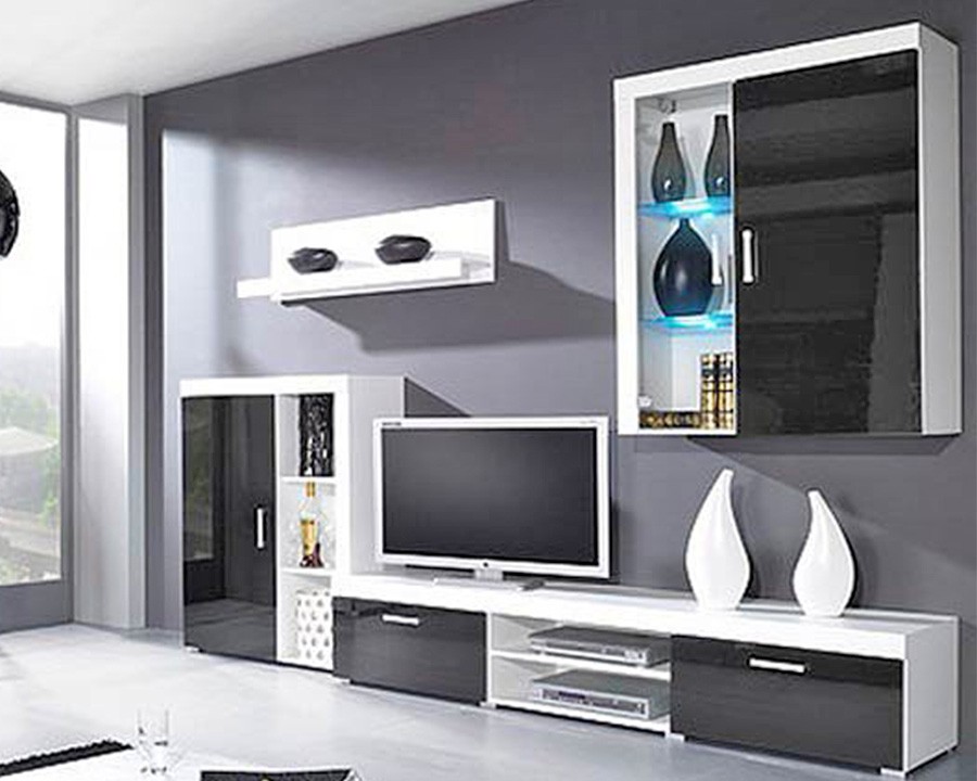 Гостиная Самба Черный 0190 / Белый Фасадный 0101