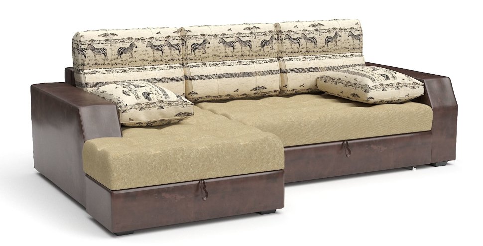 Диван угловой Эвелина дельфин бежевый велюр+коричневая экокожа