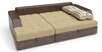 Диван угловой Эвелина дельфин бежевый велюр+коричневая экокожа