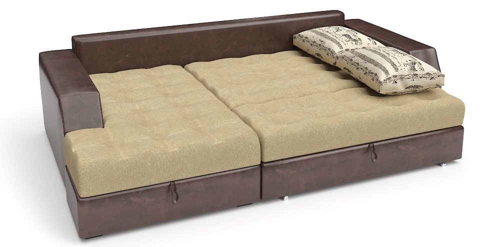 Диван угловой Эвелина дельфин бежевый велюр+коричневая экокожа