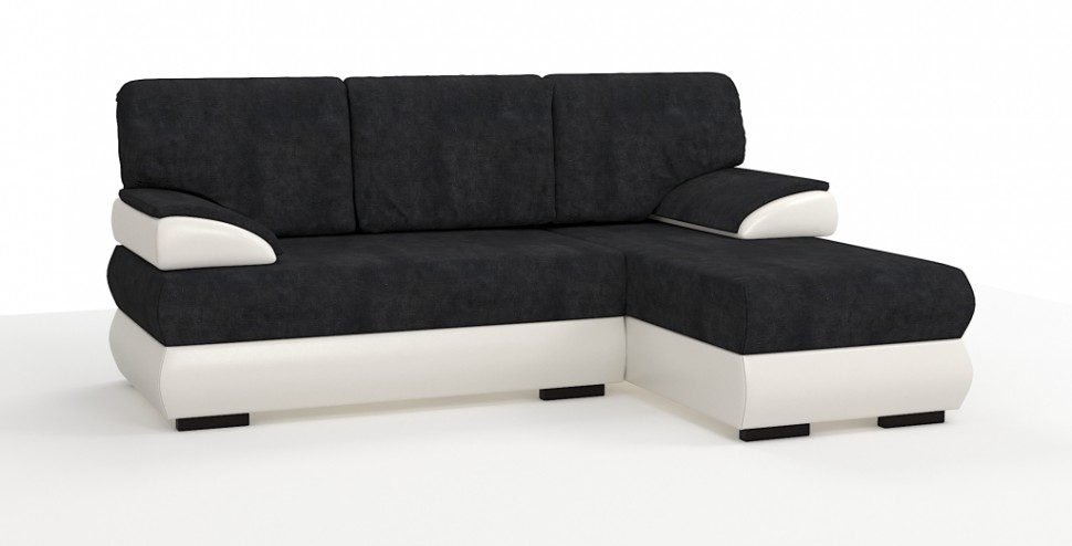 Угловой диван Фиджи велюр черный + экокожа белый