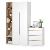 Муссон 13.198 Шкаф двухстворчатый + 13.349 Стеллаж + 13.97 Комод, цвет белый/дуб эндгрейн элегантный, ШхГхВ 204,6х52,3х229,8 см., НЕ универс. сборка