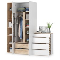 Муссон 13.198 Шкаф двухстворчатый + 13.349 Стеллаж + 13.97 Комод, цвет белый/дуб эндгрейн элегантный, ШхГхВ 204,6х52,3х229,8 см., НЕ универс. сборка