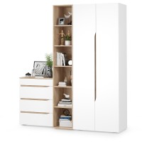 Муссон 13.198 Шкаф двухстворчатый + 13.349 Стеллаж + 13.97 Комод, цвет белый/дуб эндгрейн элегантный, ШхГхВ 204,6х52,3х229,8 см., НЕ универс. сборка