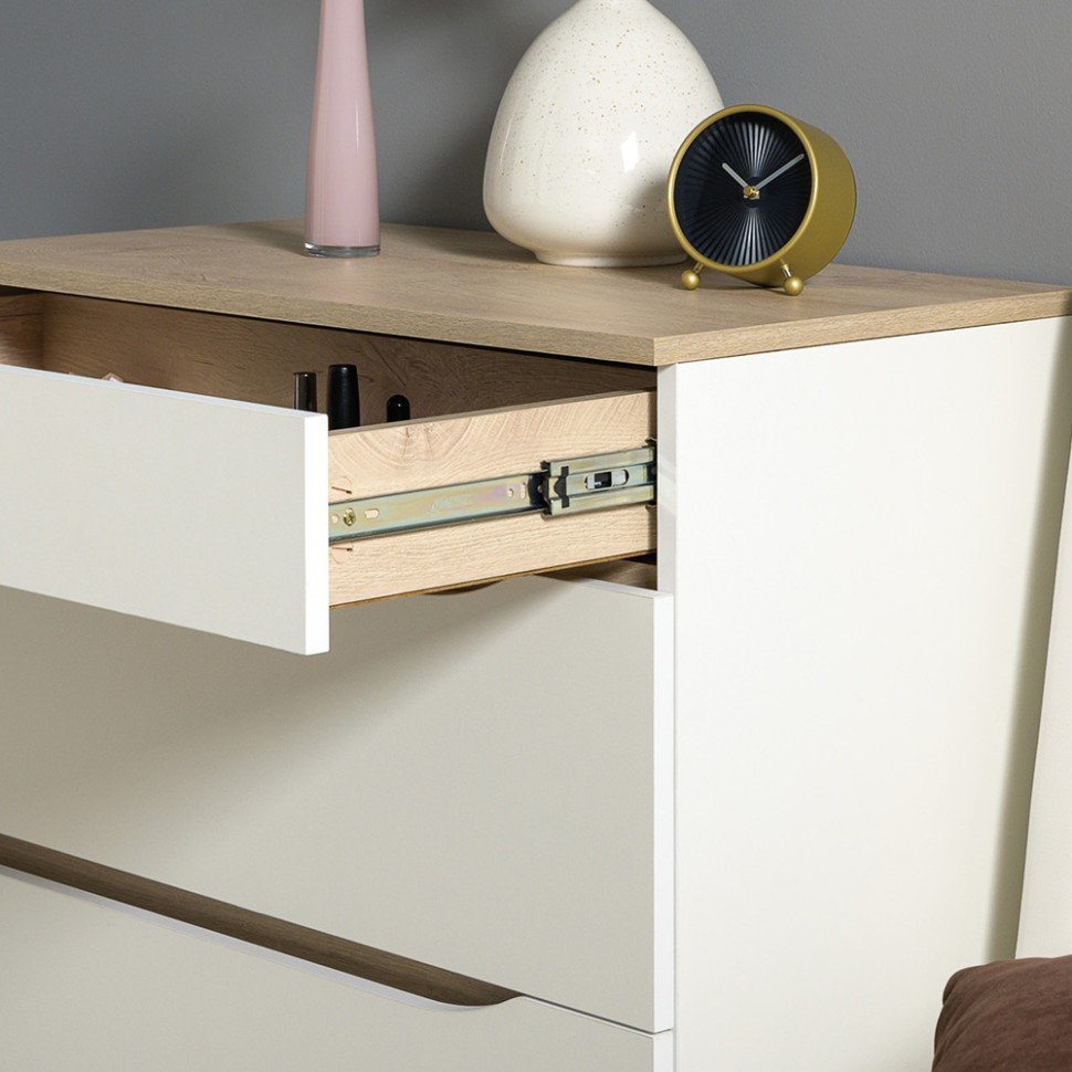 Муссон 13.198 Шкаф двухстворчатый + 13.349 Стеллаж + 13.97 Комод, цвет белый/дуб эндгрейн элегантный, ШхГхВ 204,6х52,3х229,8 см., НЕ универс. сборка