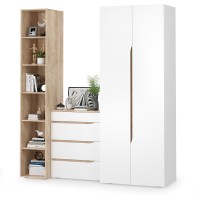 Муссон 13.198 Шкаф двухстворчатый + 13.349 Стеллаж + 13.97 Комод, цвет белый/дуб эндгрейн элегантный, ШхГхВ 204,6х52,3х229,8 см., НЕ универс. сборка