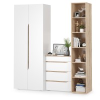 Муссон 13.198 Шкаф двухстворчатый + 13.349 Стеллаж + 13.97 Комод, цвет белый/дуб эндгрейн элегантный, ШхГхВ 204,6х52,3х229,8 см., НЕ универс. сборка