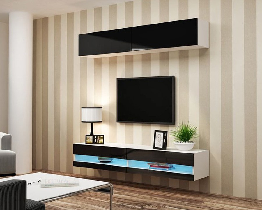 Гостиная Виго нью 12 МДФ (черная) / Белый Фасадный 0101