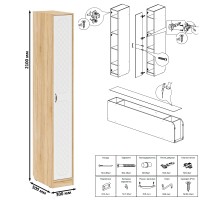 Прихожая П-6 Компоновка № 51, цвет дуб сонома/фасады МДФ белое дерево фрезеровка ромб, ШхГхВ 200х50х210 см., универсальная сборка