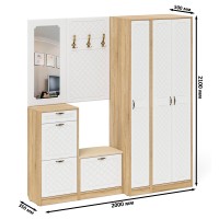 Прихожая П-6 Компоновка № 51, цвет дуб сонома/фасады МДФ белое дерево фрезеровка ромб, ШхГхВ 200х50х210 см., универсальная сборка