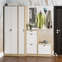 Прихожая П-6 Компоновка № 51, цвет дуб сонома/фасады МДФ белое дерево фрезеровка ромб, ШхГхВ 200х50х210 см., универсальная сборка