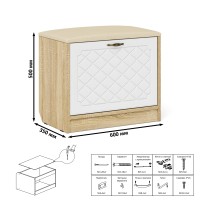 Прихожая П-6 Компоновка № 51, цвет дуб сонома/фасады МДФ белое дерево фрезеровка ромб, ШхГхВ 200х50х210 см., универсальная сборка