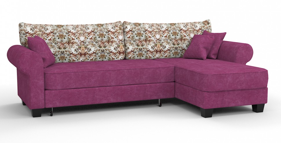 Диван угловой Милфорд Люкс велюр розовый+цветы