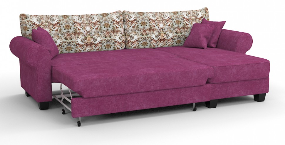 Диван угловой Милфорд Люкс велюр розовый+цветы