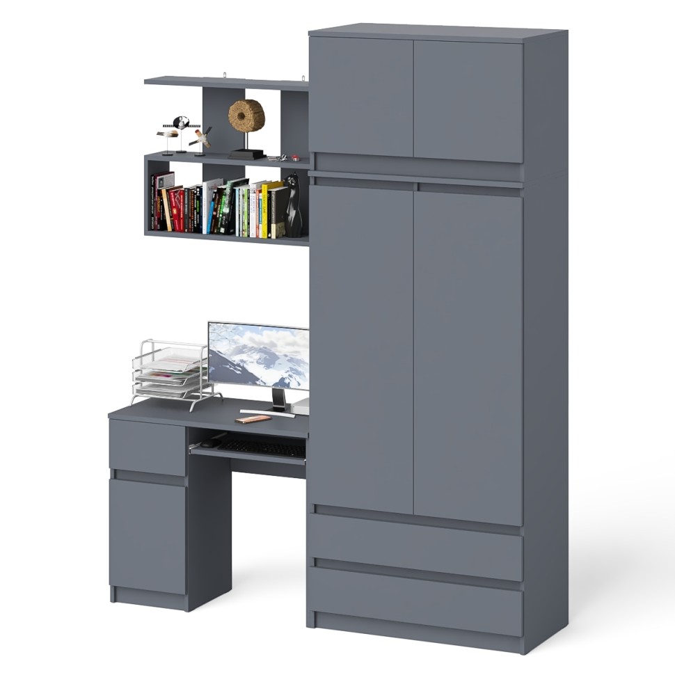 Мори Стол компьютерный МС-1 левый + Шкаф МШ900.1 + Антресоль МА900.1 + Полка 900, цвет графит, ШхГхВ 180,4х50,4х234,2 см., НЕ универс. сб.