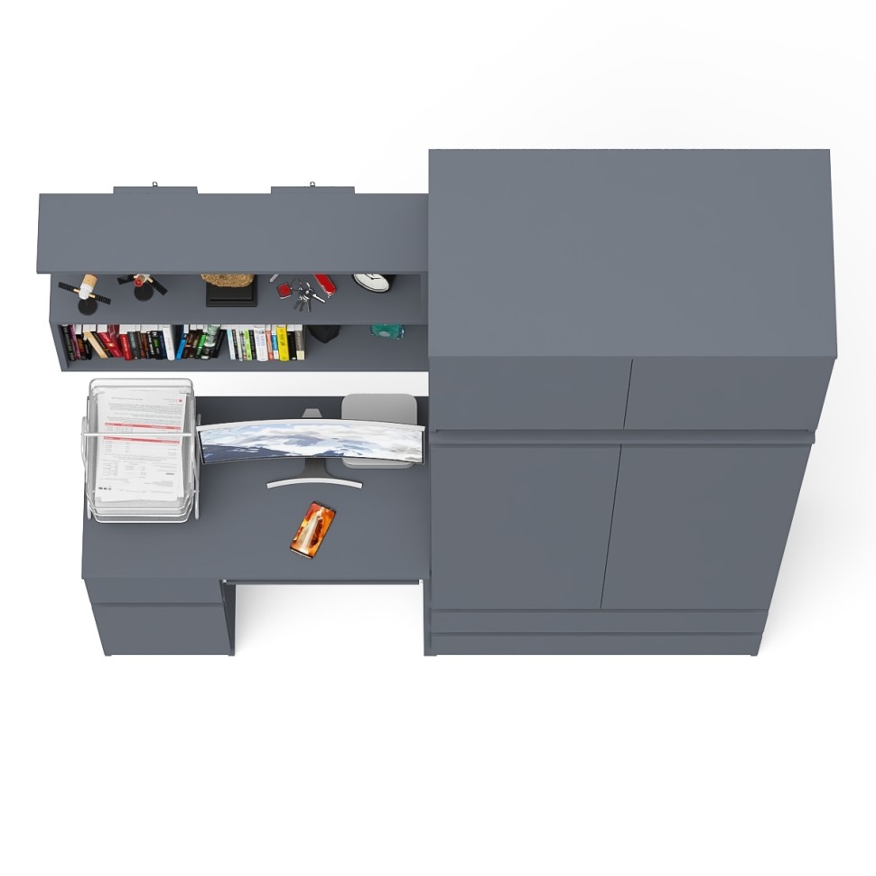Мори Стол компьютерный МС-1 левый + Шкаф МШ900.1 + Антресоль МА900.1 + Полка 900, цвет графит, ШхГхВ 180,4х50,4х234,2 см., НЕ универс. сб.