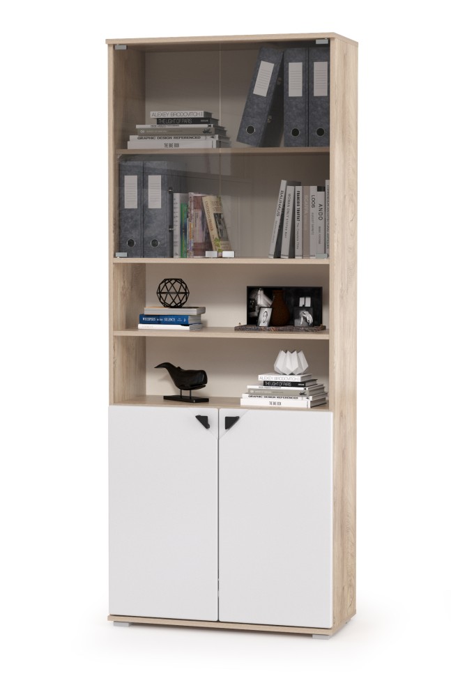 КР100 Бостон 13.156 Шкаф, цвет дуб эндгрейн элегантный/фасады МДФ милк рикамо софт, ШхГхВ 76,8х35,1х194,4 см.