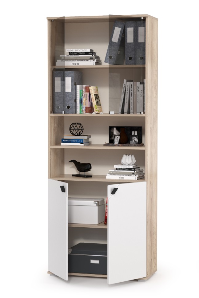 КР100 Бостон 13.156 Шкаф, цвет дуб эндгрейн элегантный/фасады МДФ милк рикамо софт, ШхГхВ 76,8х35,1х194,4 см.