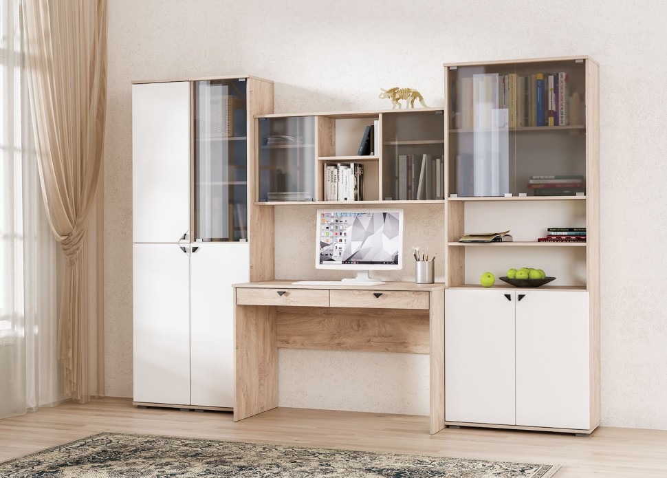 КР100 Бостон 13.156 Шкаф, цвет дуб эндгрейн элегантный/фасады МДФ милк рикамо софт, ШхГхВ 76,8х35,1х194,4 см.