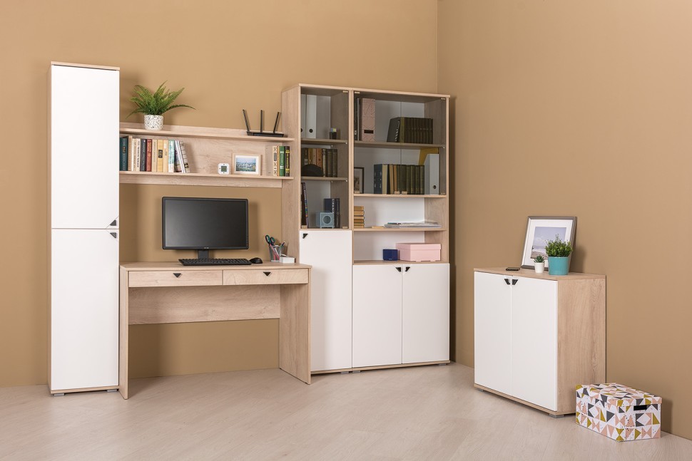 КР100 Бостон 13.156 Шкаф, цвет дуб эндгрейн элегантный/фасады МДФ милк рикамо софт, ШхГхВ 76,8х35,1х194,4 см.