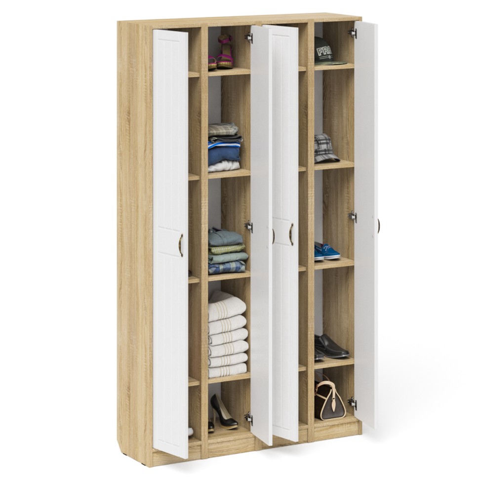 Прихожая П-6 Пенал 4 штуки, цвет дуб сонома/фасады МДФ белое дерево фрезеровка прованс, ШхГхВ 60х35х210 см., универсальная сборка