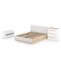 СНЯТО Муссон Кровать 11.28 + под. ортопед + Комод 13.97 + Тумба ТВ 13.277, цвет белый/чёрный/дуб эндгрейн элегантный/кожзам белый, 1600х2000 мм., б/м