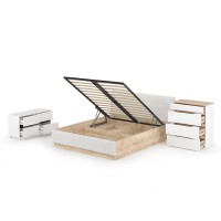 СНЯТО Муссон Кровать 11.28 + под. ортопед + Комод 13.97 + Тумба ТВ 13.277, цвет белый/чёрный/дуб эндгрейн элегантный/кожзам белый, 1600х2000 мм., б/м