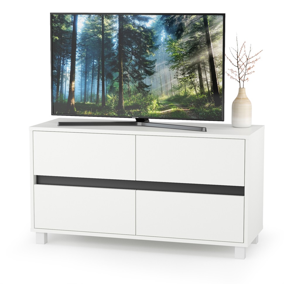 СНЯТО Муссон Кровать 11.28 + под. ортопед + Комод 13.97 + Тумба ТВ 13.277, цвет белый/чёрный/дуб эндгрейн элегантный/кожзам белый, 1600х2000 мм., б/м