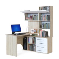 Стол компьютерный Сокол КСТ-14П правый, цвет дуб сонома/белый, ШхГхВ 140х124х183 см., выдвижные ящики справа, стол с тумбой и надстройкой