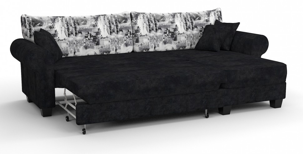 Диван угловой Милфорд Люкс велюр черный+город