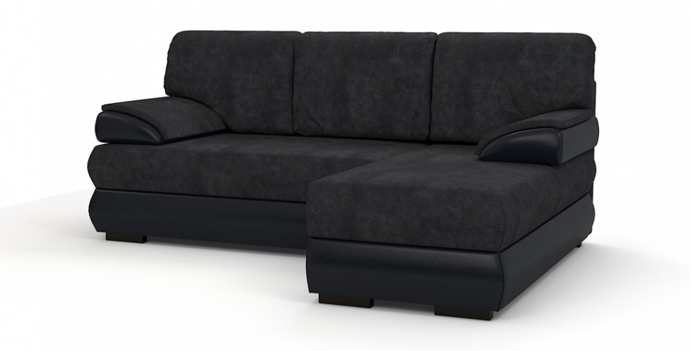 Угловой диван Фиджи велюр черный + экокожа черный