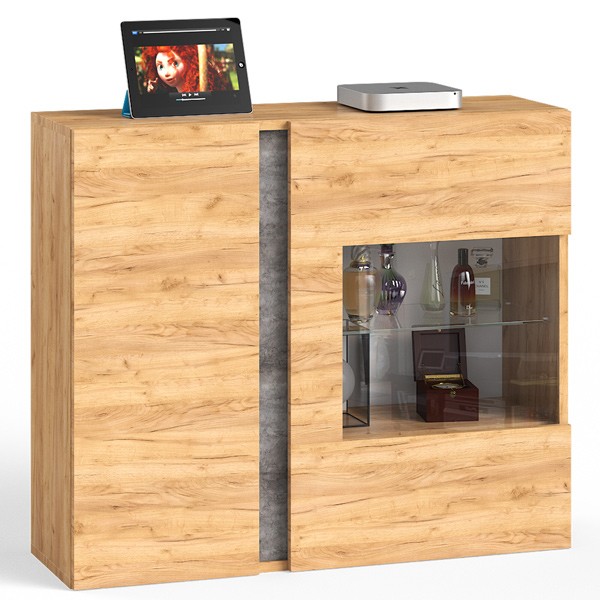 СНЯТО НСН Арчи Шкаф навесной 10.60, цвет дуб крафт золотой/камень тёмный, ШхГхВ 96,4х30,1х82 см., подсветка за стеклом по торцу полки, ун. сборка