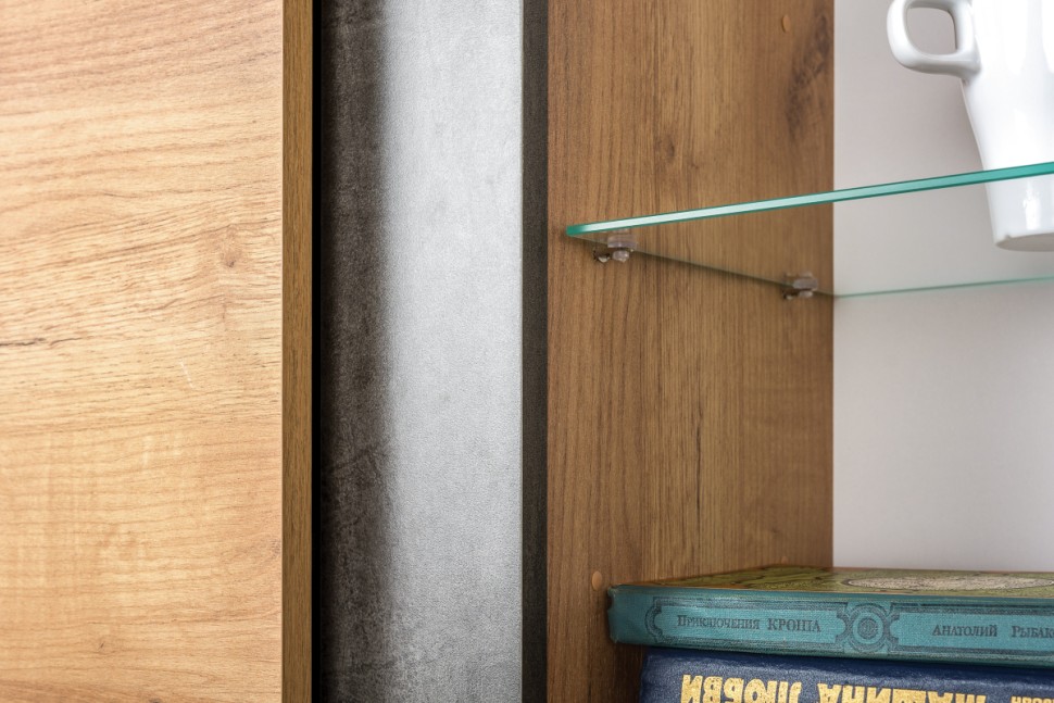 СНЯТО НСН Арчи Шкаф навесной 10.60, цвет дуб крафт золотой/камень тёмный, ШхГхВ 96,4х30,1х82 см., подсветка за стеклом по торцу полки, ун. сборка