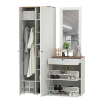 Остин Прихожая 34, цвет белый шагрень/дуб крафт золотой, ШхГхВ 160х54,3х229,6 см., универсальная сборка