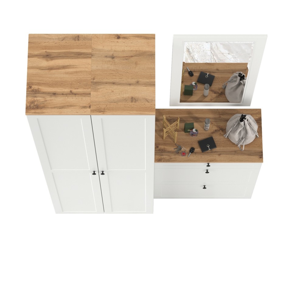 Остин Прихожая 34, цвет белый шагрень/дуб крафт золотой, ШхГхВ 160х54,3х229,6 см., универсальная сборка