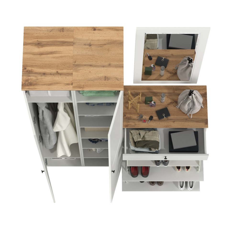 Остин Прихожая 34, цвет белый шагрень/дуб крафт золотой, ШхГхВ 160х54,3х229,6 см., универсальная сборка