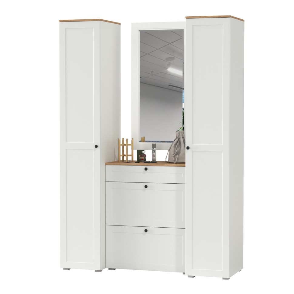 Остин Прихожая 34, цвет белый шагрень/дуб крафт золотой, ШхГхВ 160х54,3х229,6 см., универсальная сборка