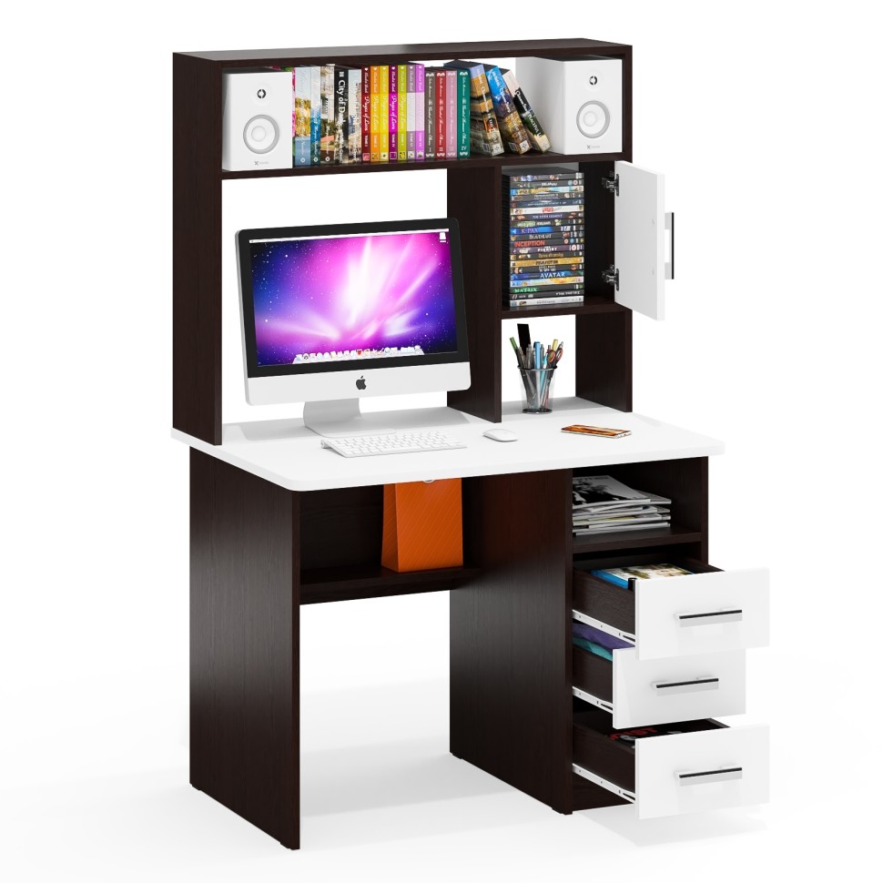 Стол компьютерный С-МД-СК9, цвет венге/белый шагрень, ШхГхВ 102х70х160 см., ниша под монитор 65х70х57 см., НЕ универсальная сборка