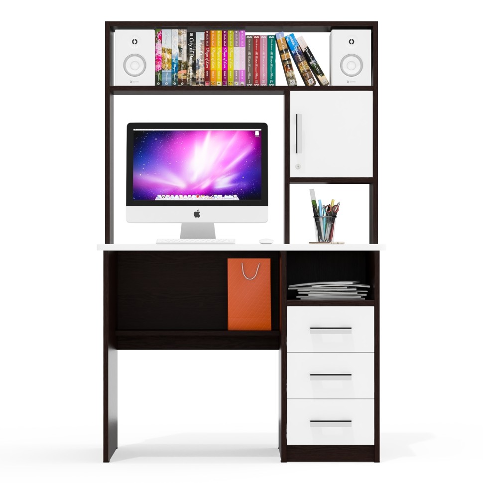 Стол компьютерный С-МД-СК9, цвет венге/белый шагрень, ШхГхВ 102х70х160 см., ниша под монитор 65х70х57 см., НЕ универсальная сборка