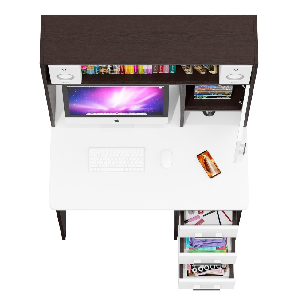 Стол компьютерный С-МД-СК9, цвет венге/белый шагрень, ШхГхВ 102х70х160 см., ниша под монитор 65х70х57 см., НЕ универсальная сборка