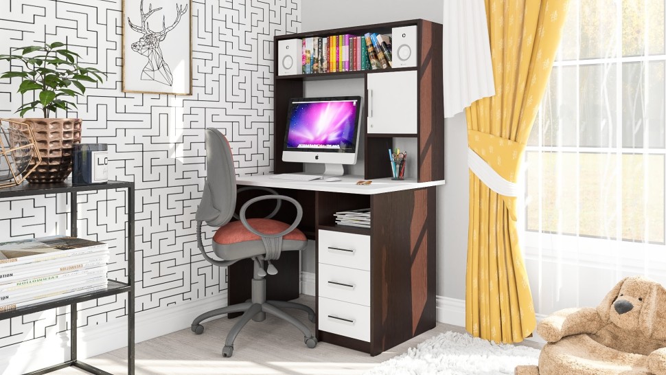 Стол компьютерный С-МД-СК9, цвет венге/белый шагрень, ШхГхВ 102х70х160 см., ниша под монитор 65х70х57 см., НЕ универсальная сборка