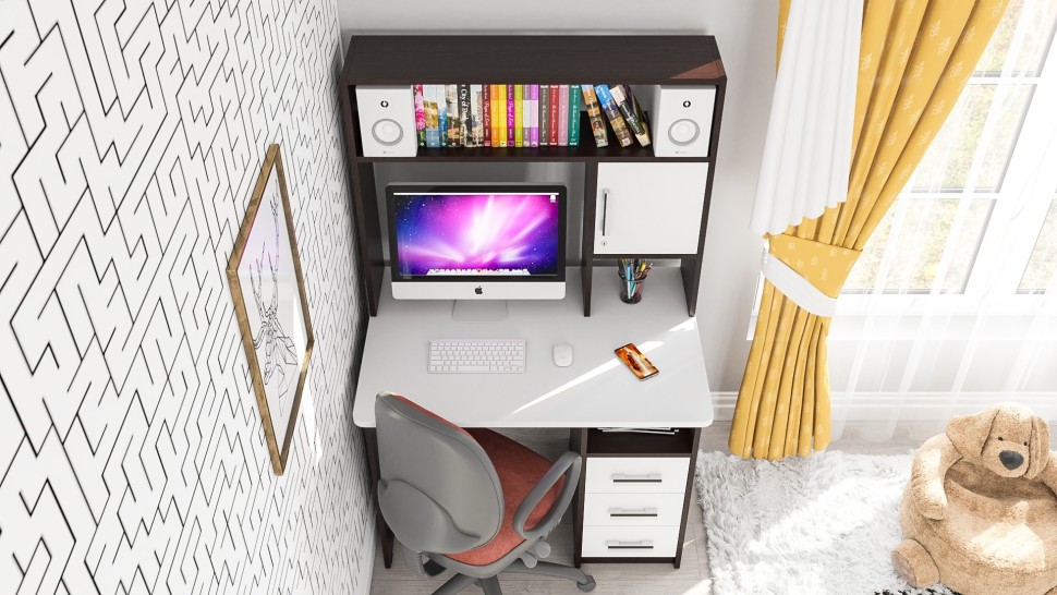 Стол компьютерный С-МД-СК9, цвет венге/белый шагрень, ШхГхВ 102х70х160 см., ниша под монитор 65х70х57 см., НЕ универсальная сборка