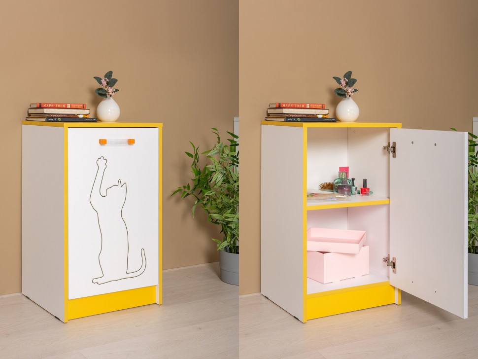 СНЯТО НСН Альфа 13.54 Тумба с дверкой, цвет солнечный свет/белый премиум, ШхГхВ 45,4х37х74,1 см., универсальная сборка