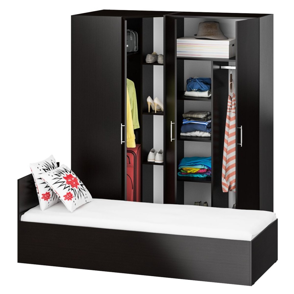 Спальня Стандарт 2-0800, цвет венге, ШхГхВ 83,5х203,5х70 + 171,2х81,2х200 см., сп.м. 800х2000 мм., без матраса, основание есть