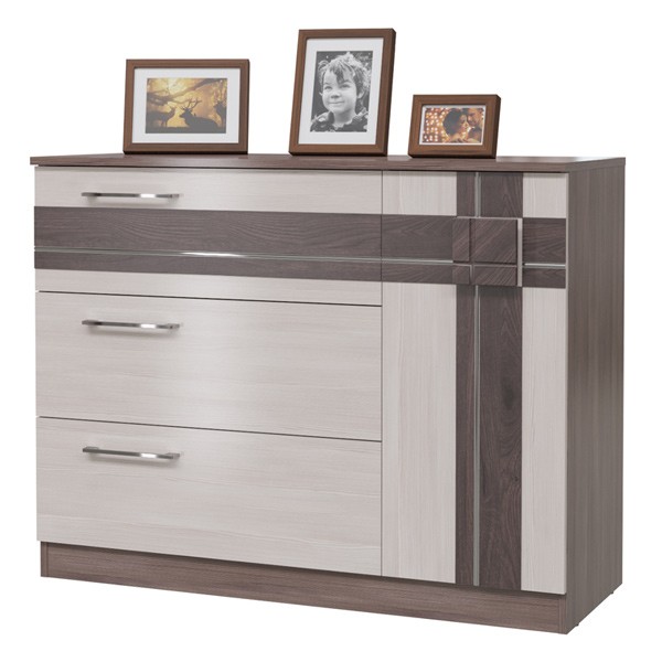 СНЯТО Презент 4-4419бод.тем/св.МДФ Комод с дверкой и тремя ящиками, цвет бодега тёмный/бодега светлый, 110х46х84 см.