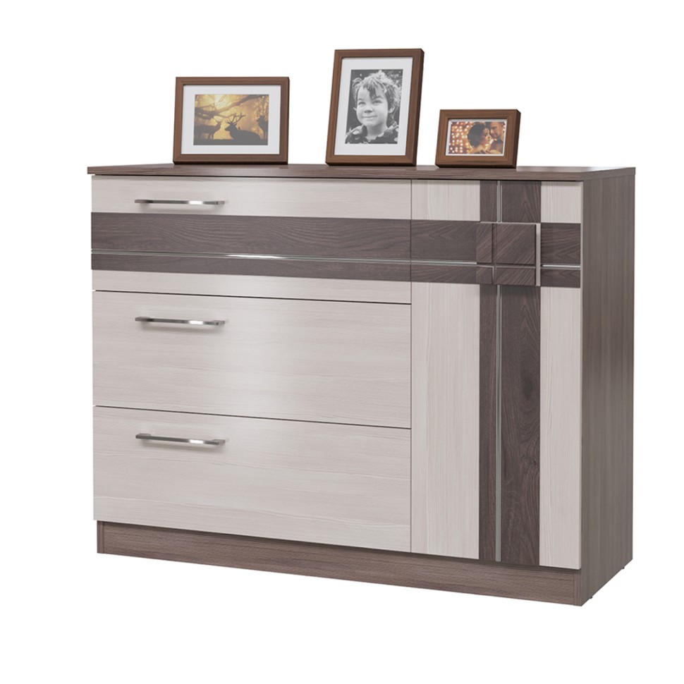 СНЯТО Презент 4-4419бод.тем/св.МДФ Комод с дверкой и тремя ящиками, цвет бодега тёмный/бодега светлый, 110х46х84 см.